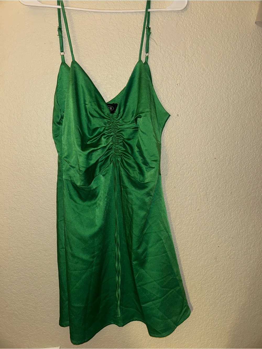 Cider Emerald Green Satin gathered, ruched front detail Slip Dress